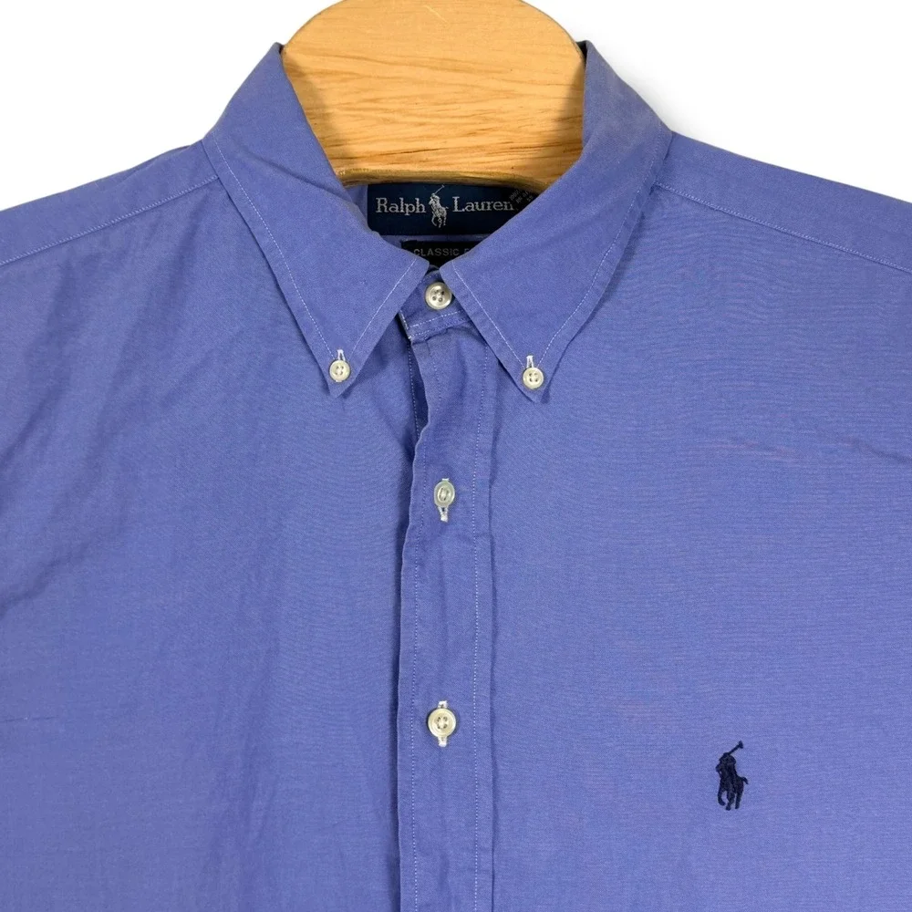 Ralph Lauren Button Down Shirt Mens 17.5 34/35 Blue Classic Fit Long Sleeve